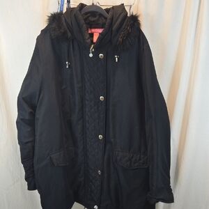 Woman Within Black Hooded Puffer Coat